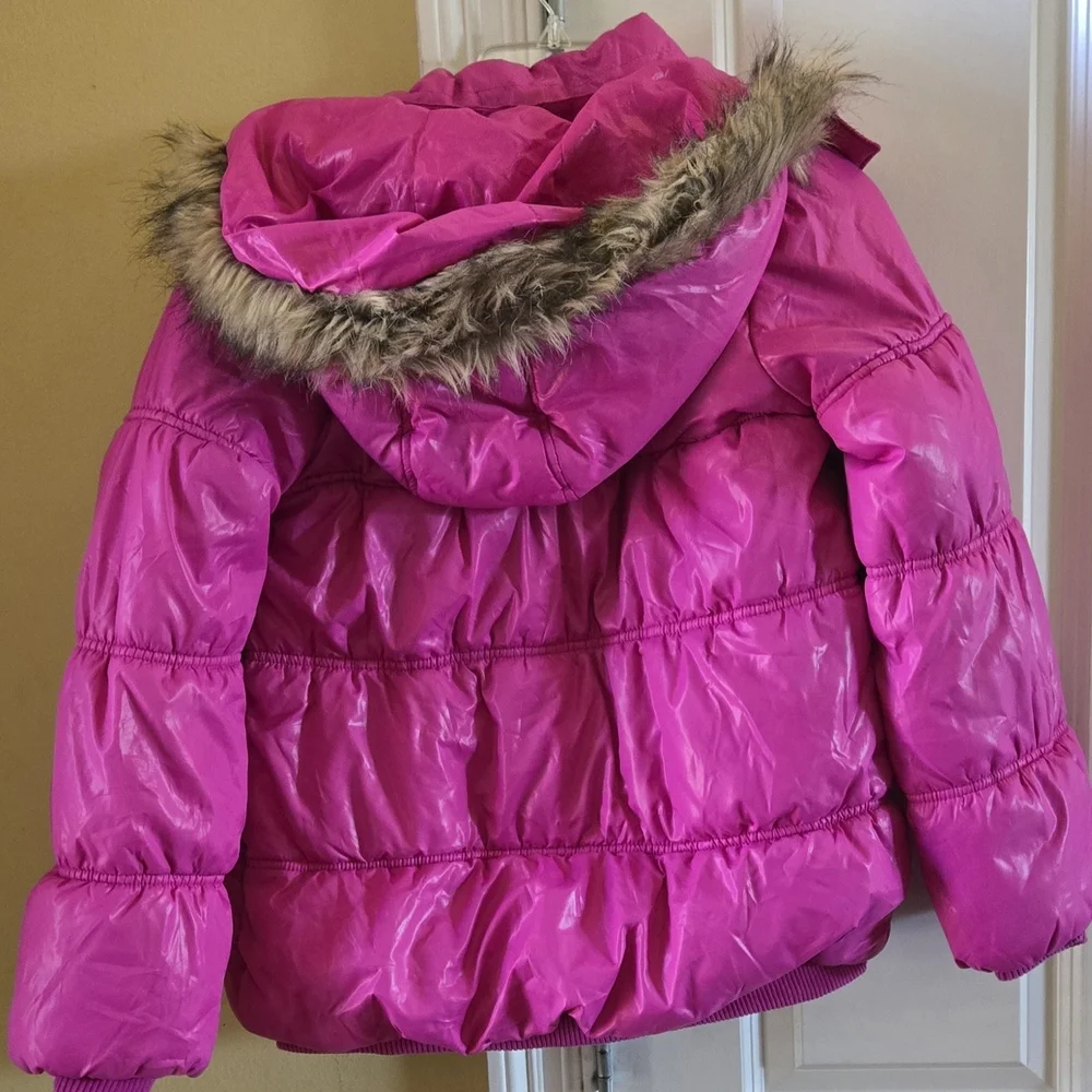 The Children's Girls Kid Place Pink Puffer Jacket Coat With Faux Fur Hood 14